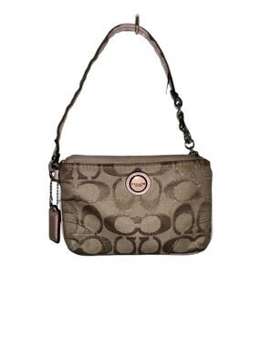 Coach Signature Canvas Wristlet Pink Trim Mini Pouch Y2K Zip Top Bag